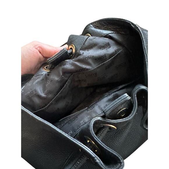 Michael Kors Black Gold-Tone Hardware Tasseled Leather Top Handle Bucket Bag - Picture 14 of 15